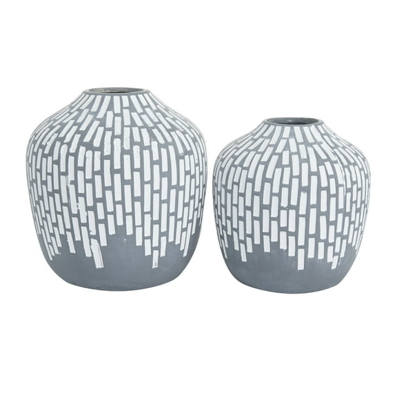 DecMode 7", 6"H Mosaic Inspired Gray Ceramic Vase, Set of 2