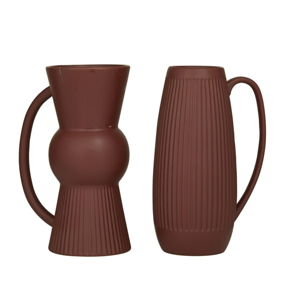 DecMode 7"W, 12"H Ribbed Red Ceramic Vase with Handles, Set of 2