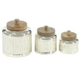 thumbnail image 1 of DecMode 8", 6", 5"H Silver Glass Decorative Jars with Wood Lids, 3-Pieces, 1 of 7