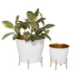 thumbnail image 1 of DecMode 9", 12"H Indoor Outdoor White Metal Planter with Removable Stand (2 Count), 1 of 8
