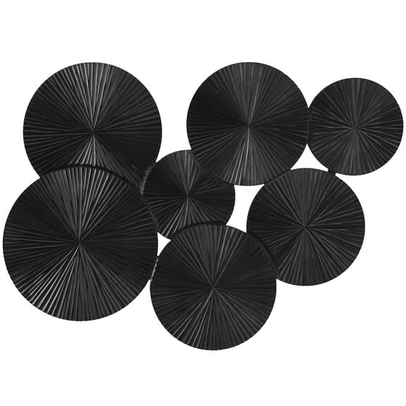 DecMode Black Wood Carved Pinwheel Plate Wall Decor