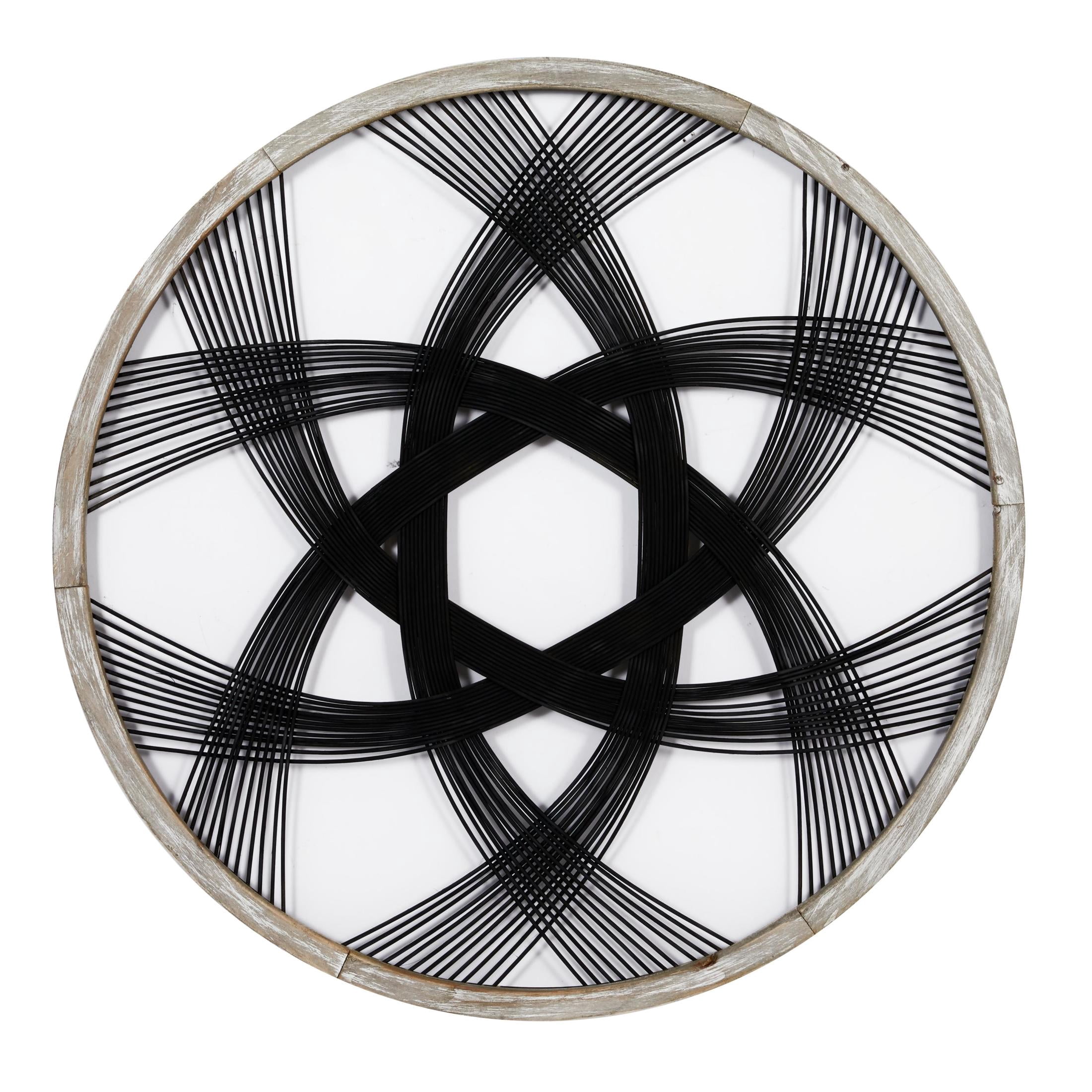 DecMode Black Wood Woven Geometric Wall Decor