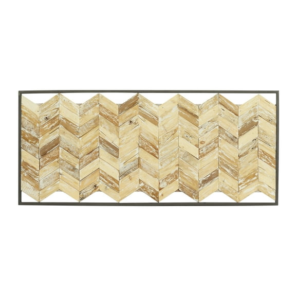 DecMode Brown Teak Wood Handmade Chevron Panels Geometric Wall Decor with Distressing