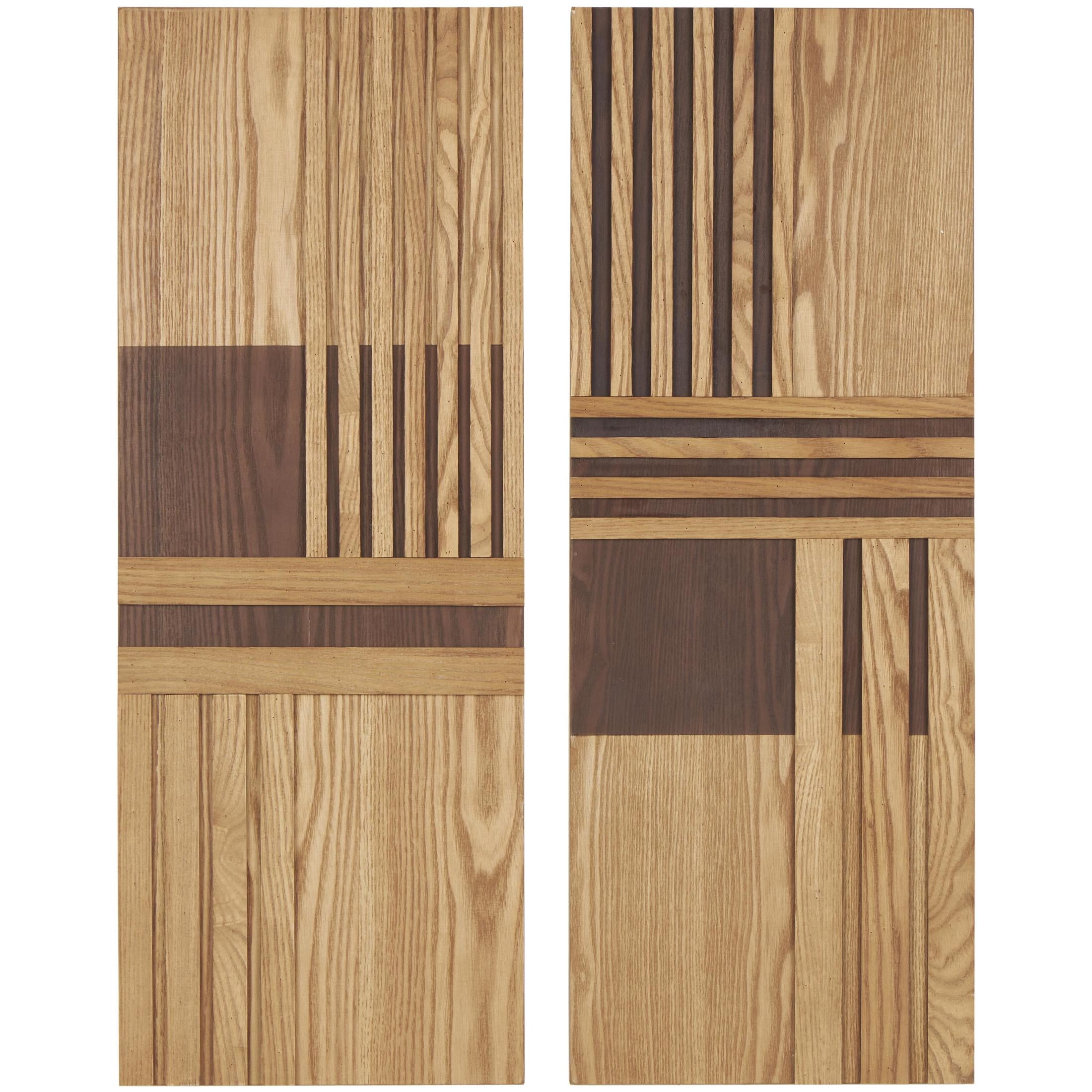 DecMode Brown Wooden Handmade Carved Two-Toned Geometric Wall Decor (2 Count)