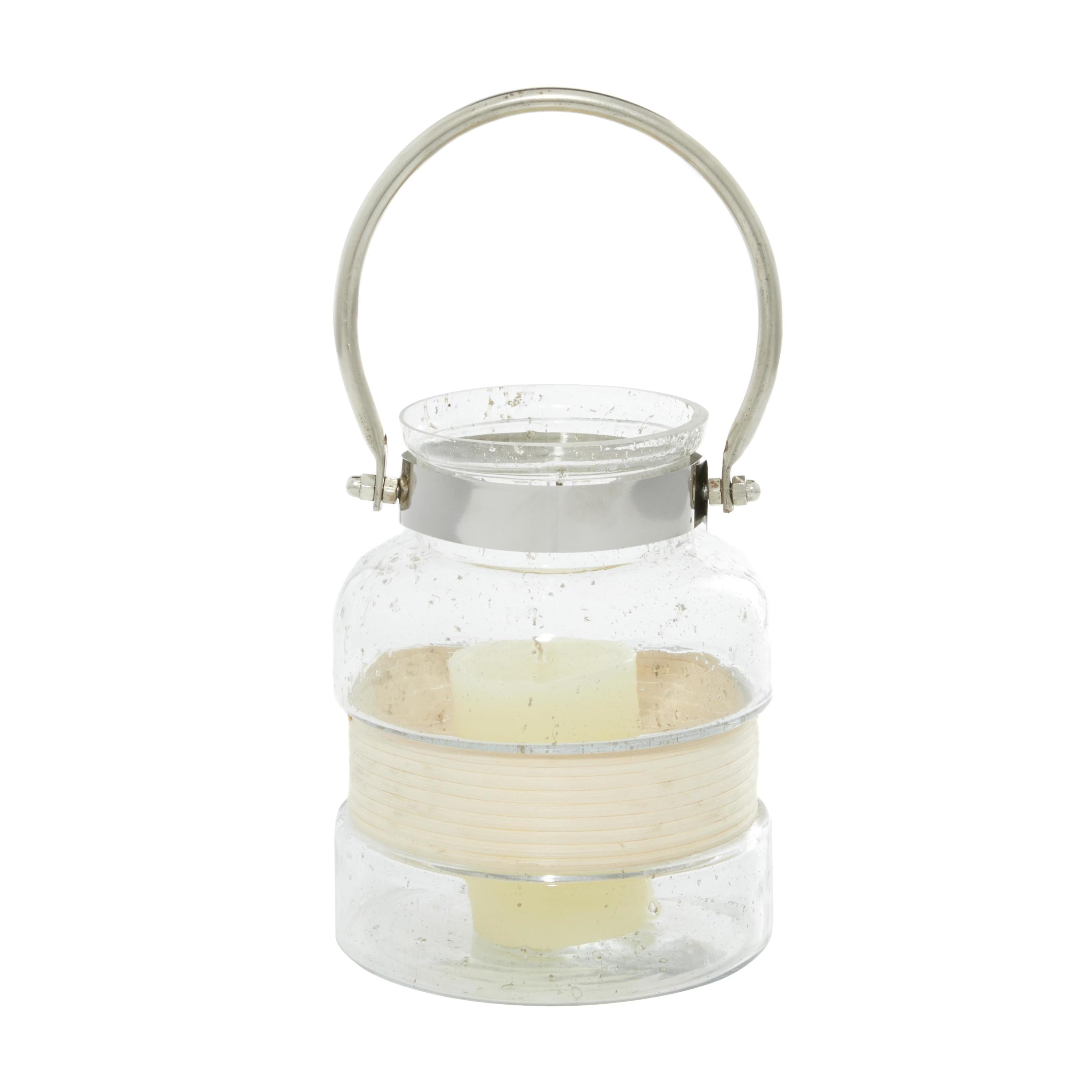 Clear Glass Hanging Candle Lantern with Curved Handle
