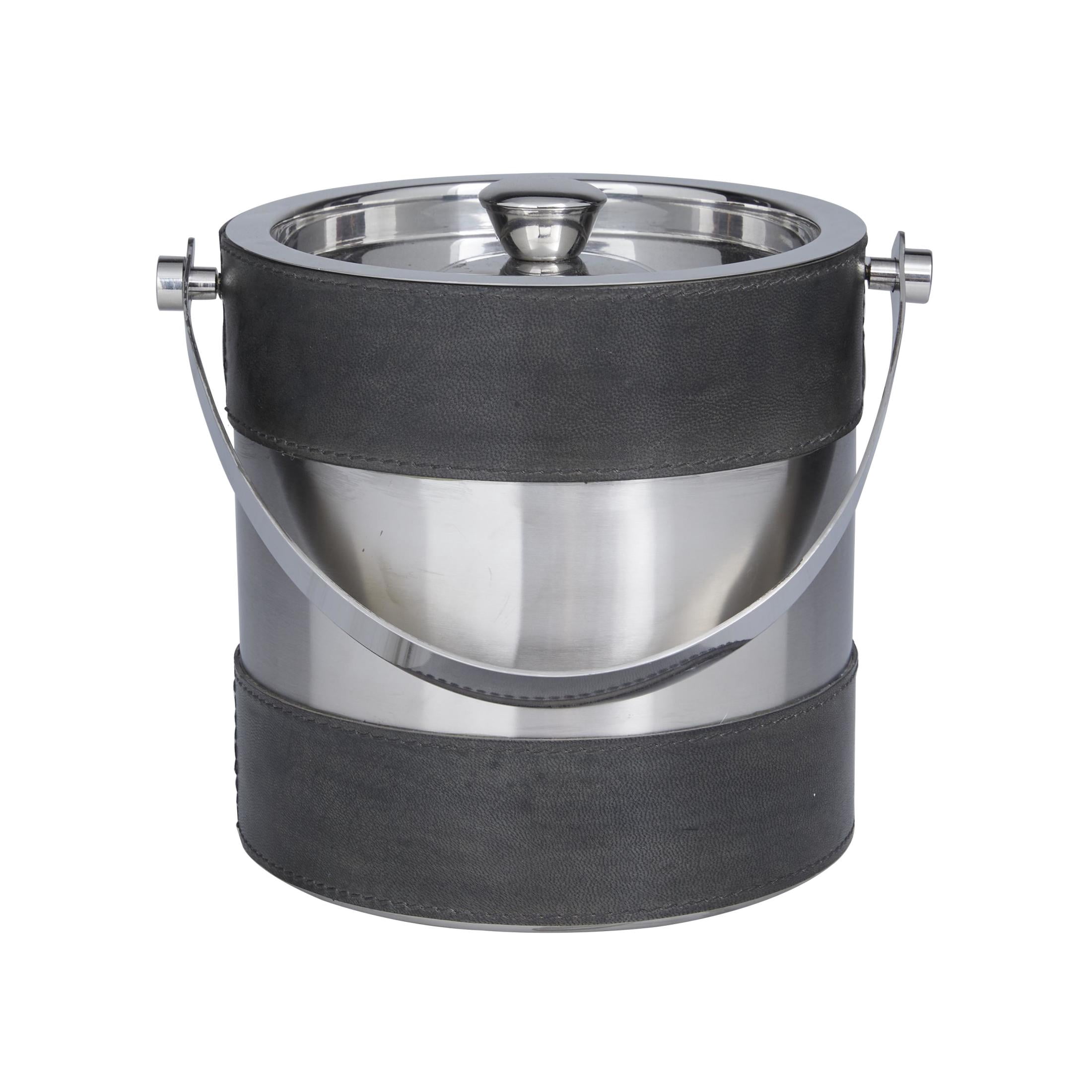 The Novogratz Cylinder Leather Gray Ice Bucket with Lid for Wine and ...