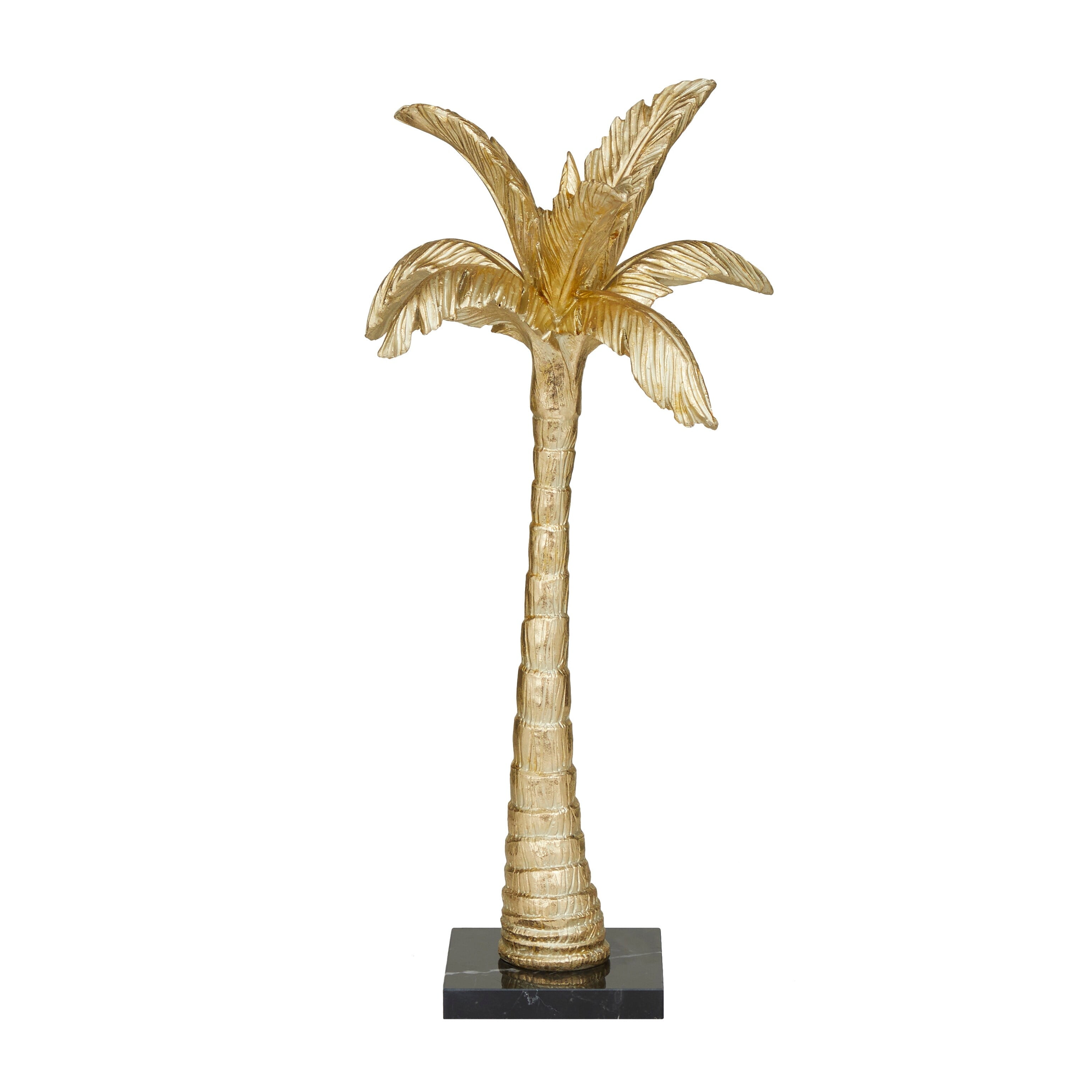 Gold Polystone Palm Tree Sculpture with Marble Base