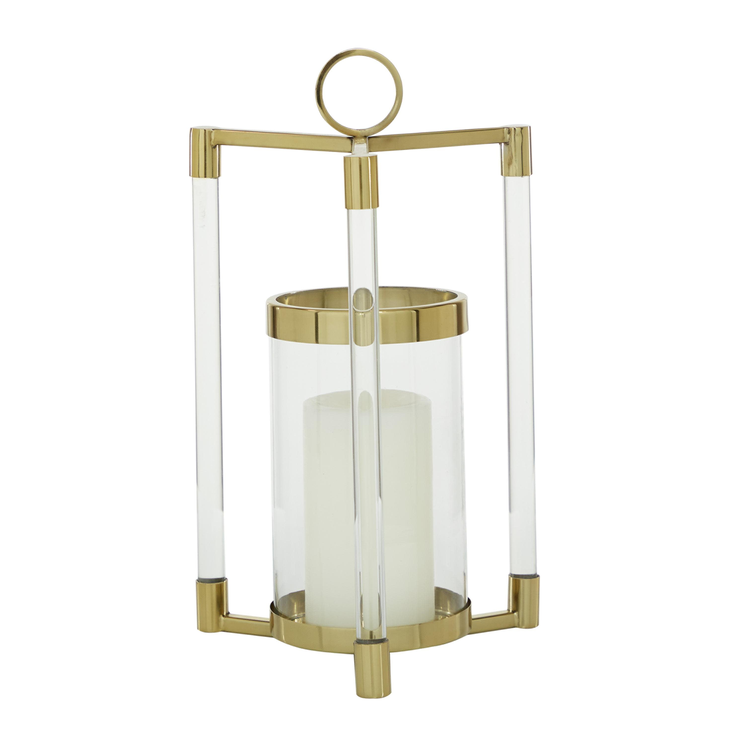 Gold and Clear Acrylic Hurricane Candle Lantern with Box Frame