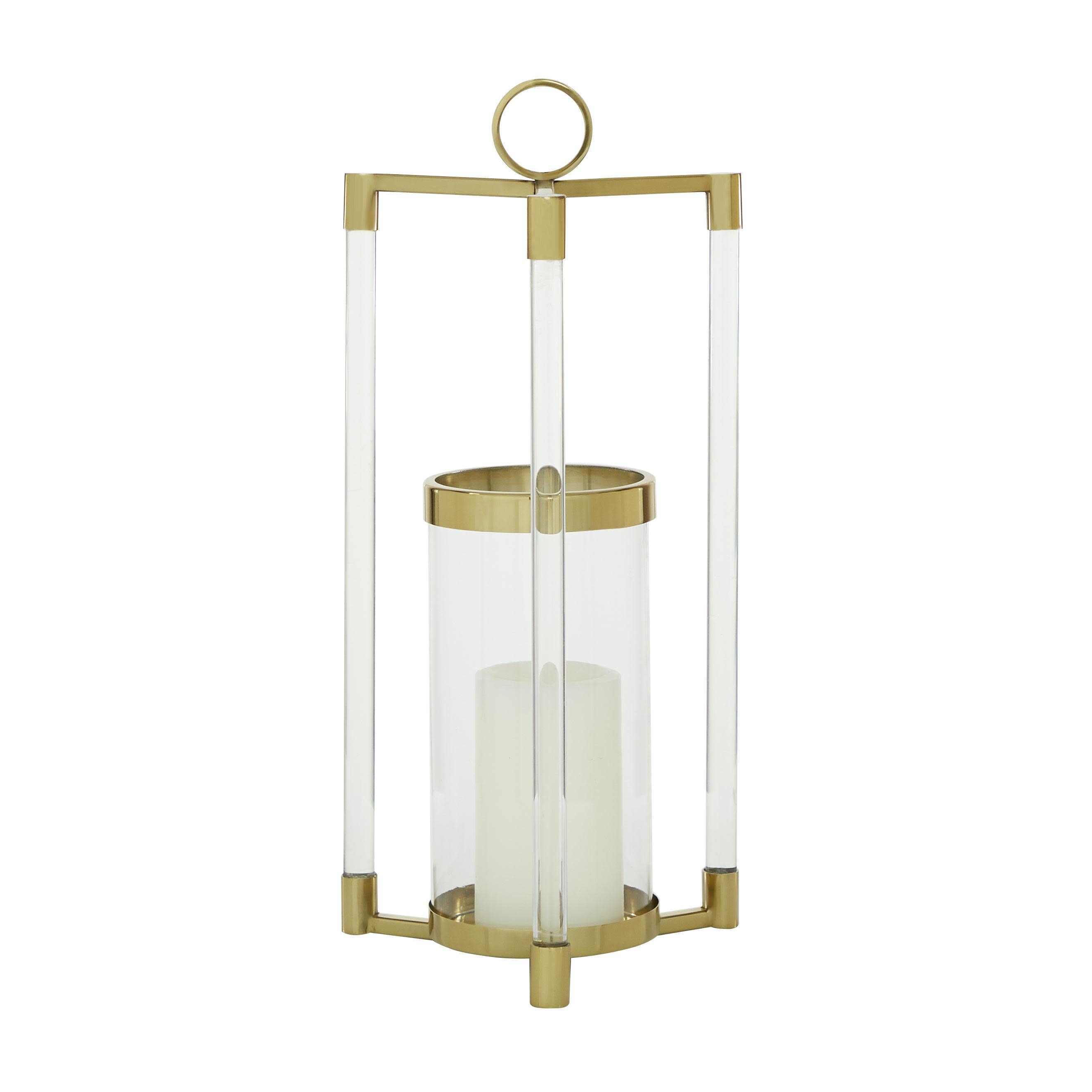 Large Gold and Clear Stainless Steel Hurricane Lantern