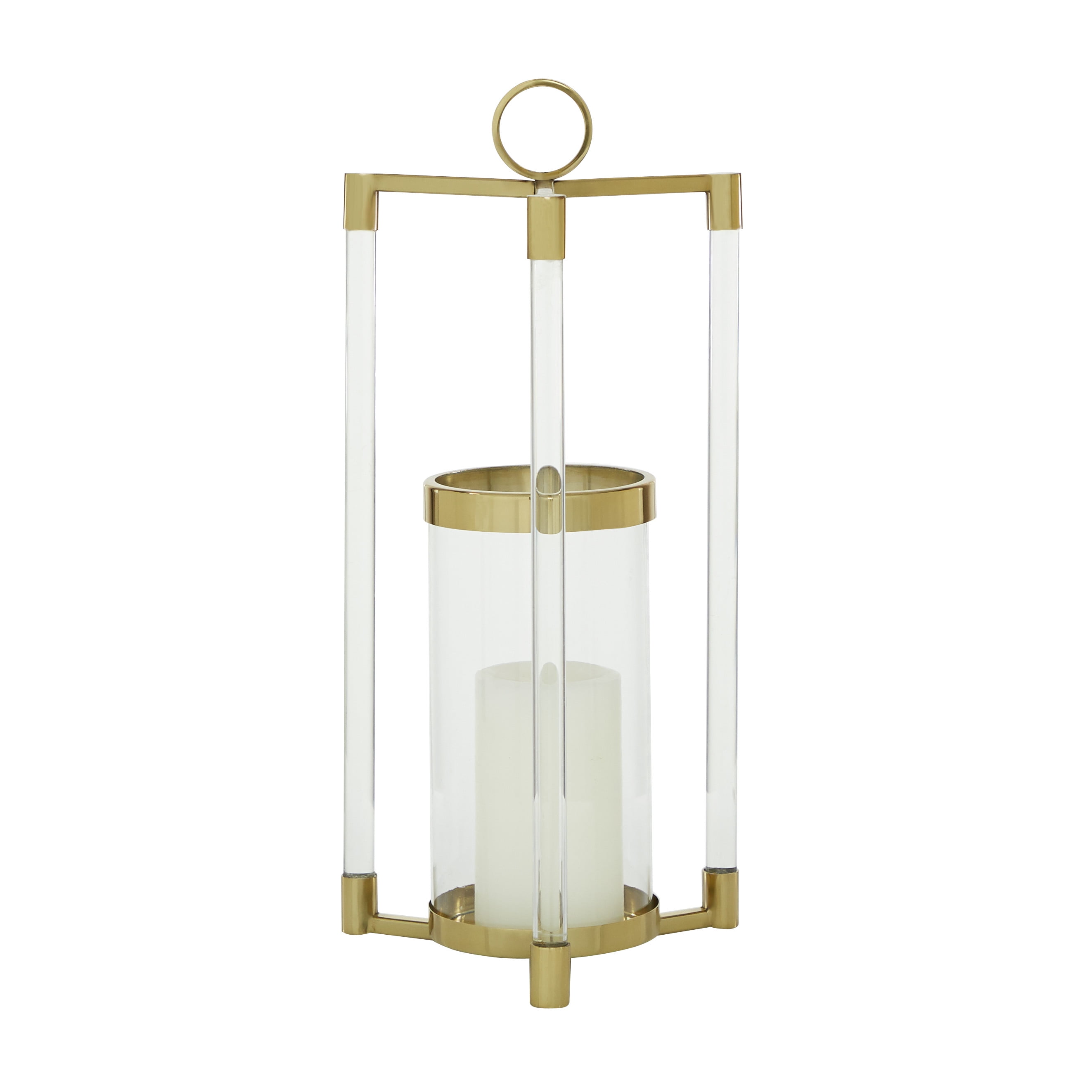 Large Gold and Clear Stainless Steel Hurricane Lantern
