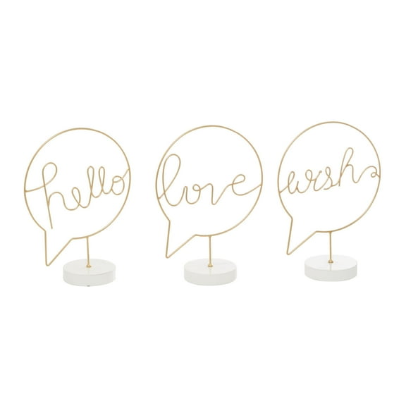 DecMode Sign Hello, Love, Wish Wooden Decorative Sign with Text Bubble Design, 3-Pieces