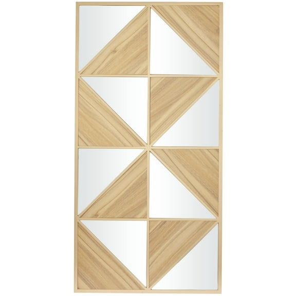 DecMode Light Brown Wood Triangle Mirrored Geometric Wall Decor