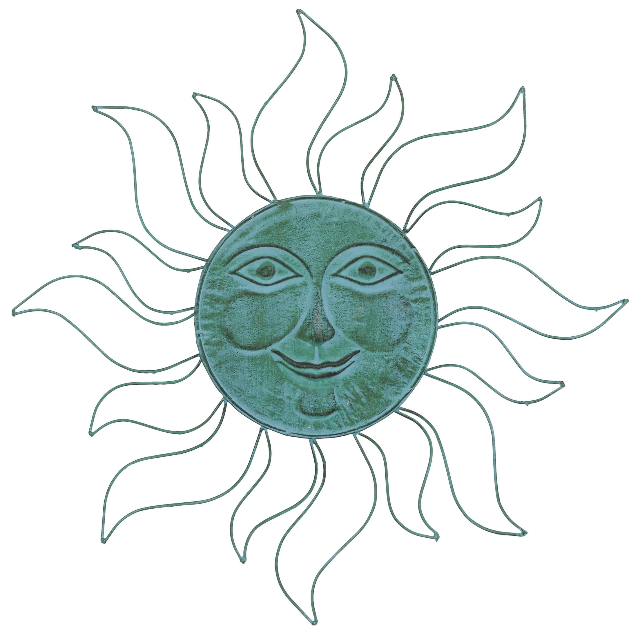DecMode Teal Metal Indoor Outdoor Sun Wall Decor with Wire Frame