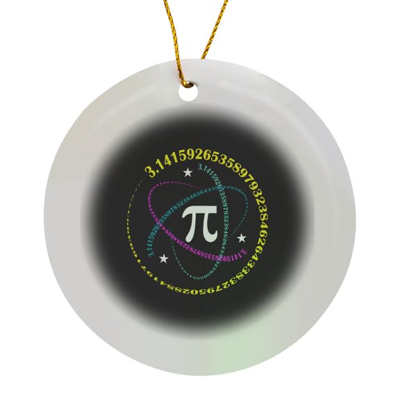 3drose, the Number Pi in the Center of the Atomic Symbol Made of Pi Digits, Circle Porcelain Ornament