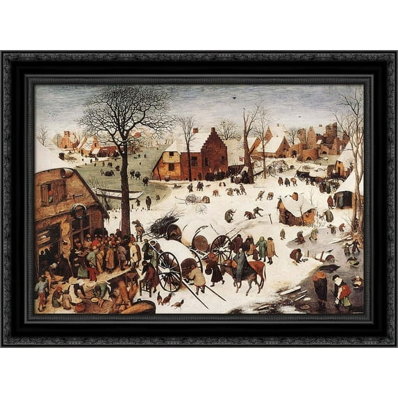 The Numbering at Bethlehem 24x19 Black Ornate Wood Framed Canvas Art by Bruegel, Pieter the Elder
