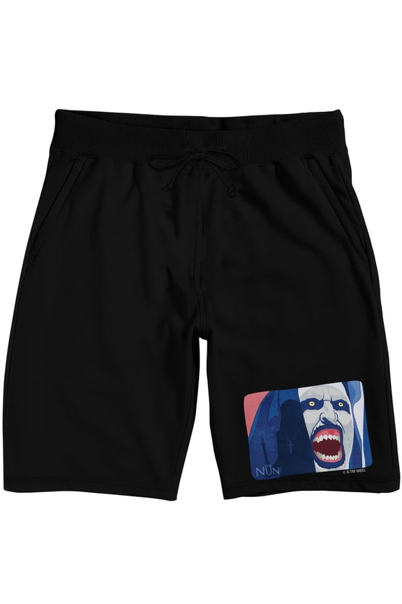 The Nun Animated Demon Men's Black Lounge Shorts-Large