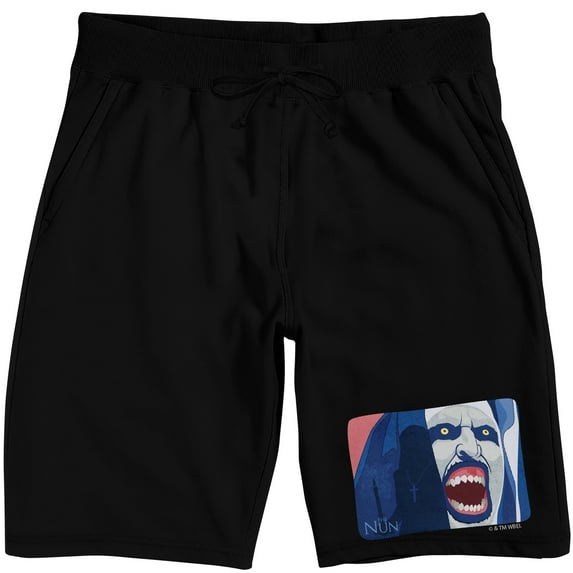 The Nun Animated Demon Men's Black Lounge Shorts-Medium