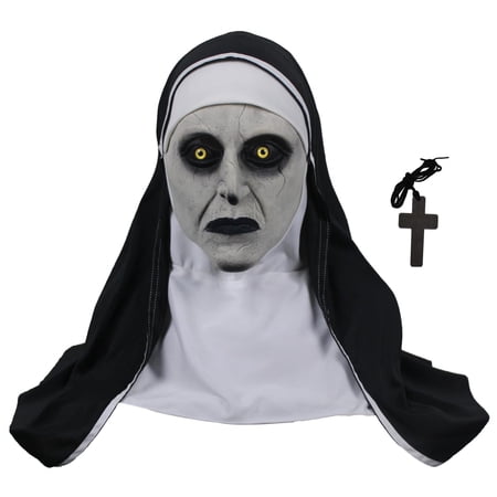 The Nun Mask, Full Head Nun Costume Mask with Cross Necklace for Cosplay Party Props