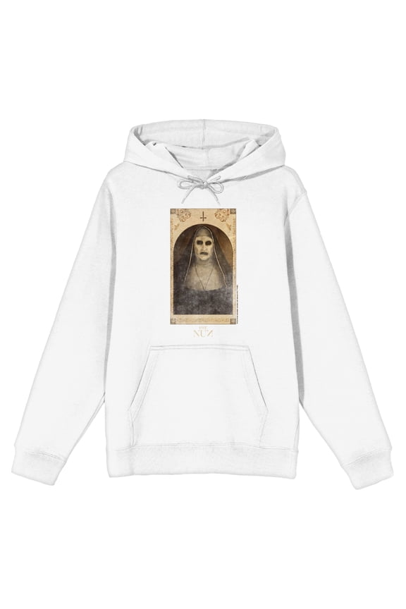 The Nun Scary Demon Face Woman Adult White Long Sleeve Hoodie-Large