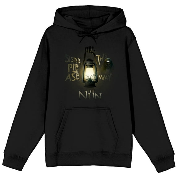 The Nun Sister Please This Way Long Sleeve Women's Black Hooded Sweatshirt-XS
