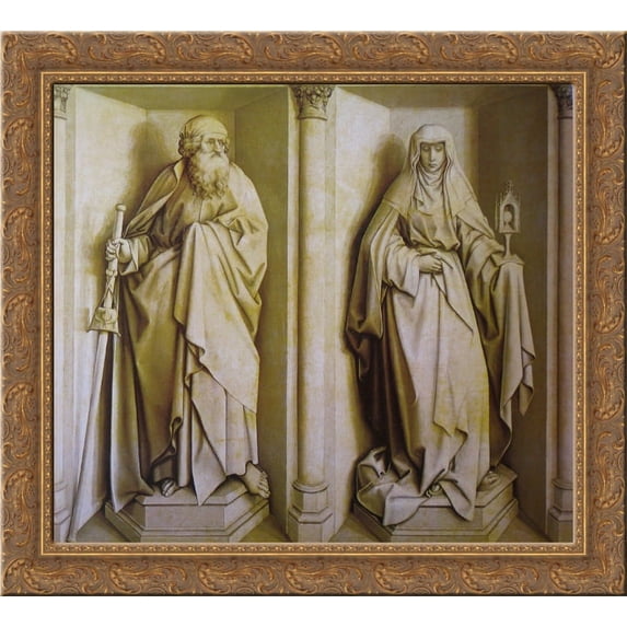 The Nuptials of the Virgin - St. James the Great and St. Clare 24x20 Gold Ornate Wood Framed Canvas Art by Robert Campin