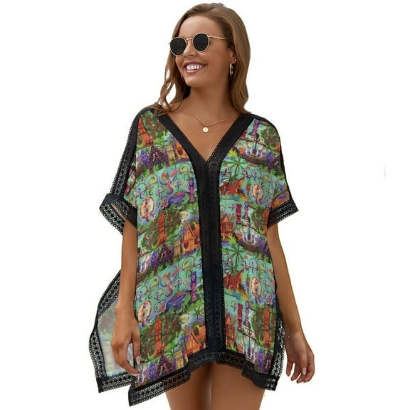 The ORIGINAL Enchanted Tiki Room Collage Printed Women's Swimsuit Cover Up Summer Swimsuit Dress