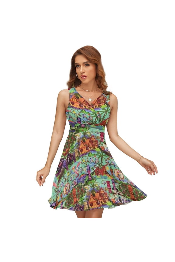 The ORIGINAL Enchanted Tiki Room Collage Sleeveless Dress Women Summer Evening Dresses Ladies Sundress