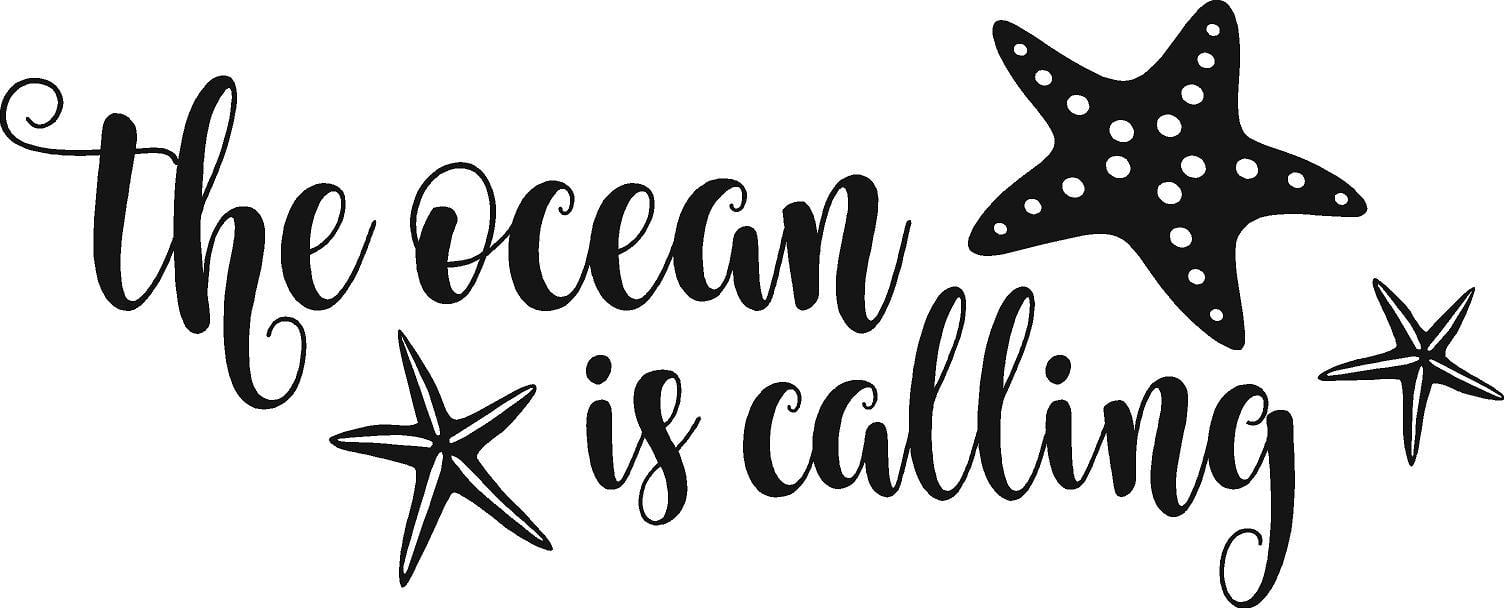 The Ocean Is Calling Quote Starfish Wall Art Decal 8" x 20" DIY Vinyl