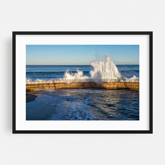 The Ocean's Powerful Embrace - San Diego California Photography Black Framed Wall Art Print 12 x 18 inches