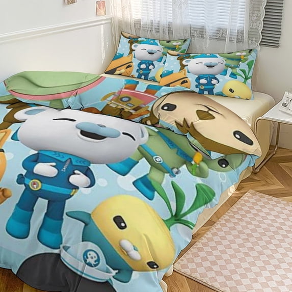 The Octonauts 3 Pieces Bedding Set 3D Printed Lightweight Bed Quilt Set Comforter Cover Set for Girls Kids Teens, 1 Quilt Cover 2 Pillowcases 79"x90"