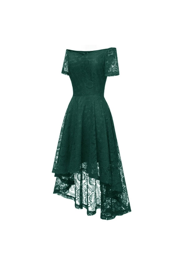 The Off Shoulder Vintage Dresses for Women's Lace Floral Cocktail Dress Hi-Lo Bridesmaid Formal Party Dress Wedding Guest