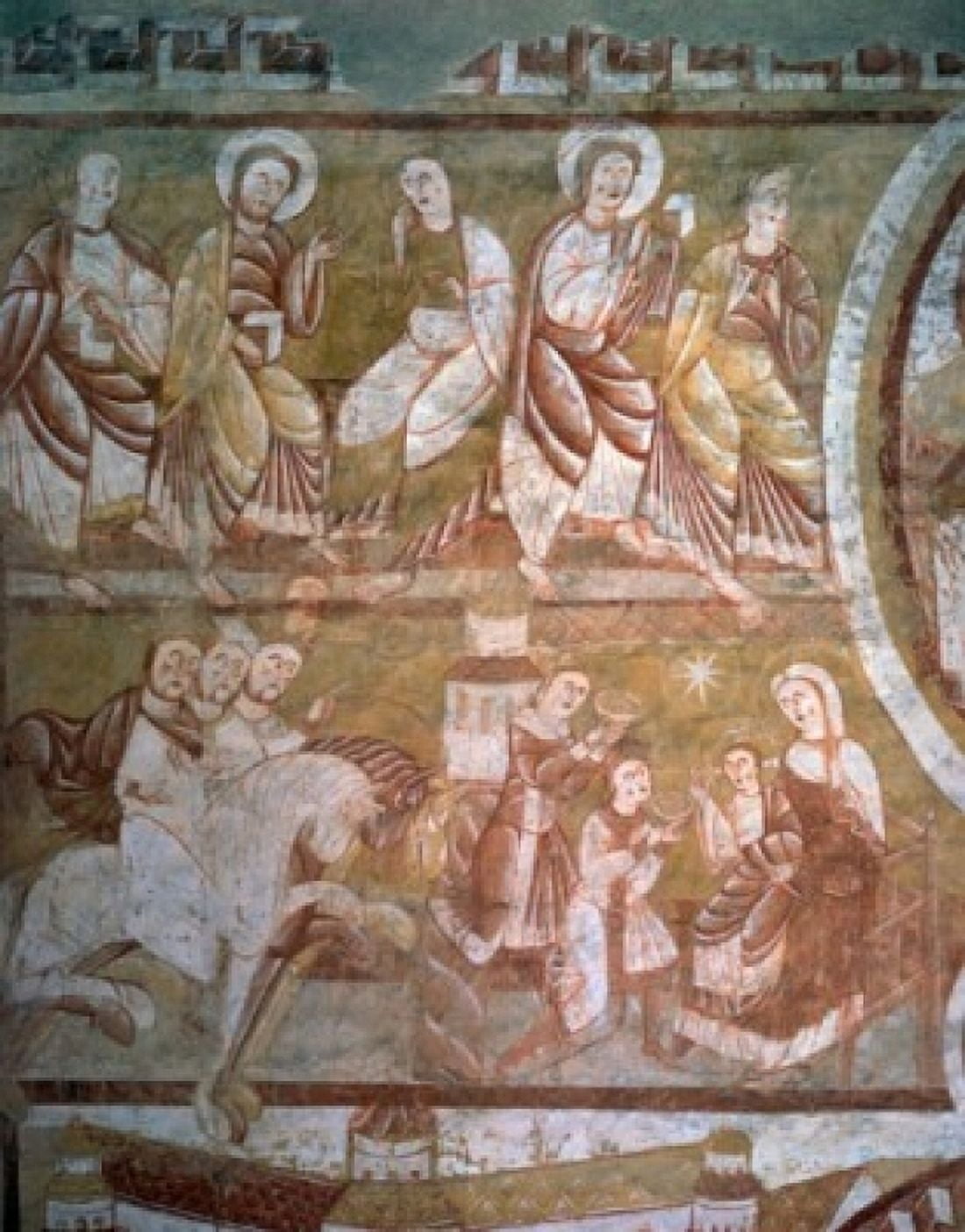 The Offering of the Magi Surmounted by a Row of Angels by artist unknown 12th century Canvas Art - (24 x 36)
