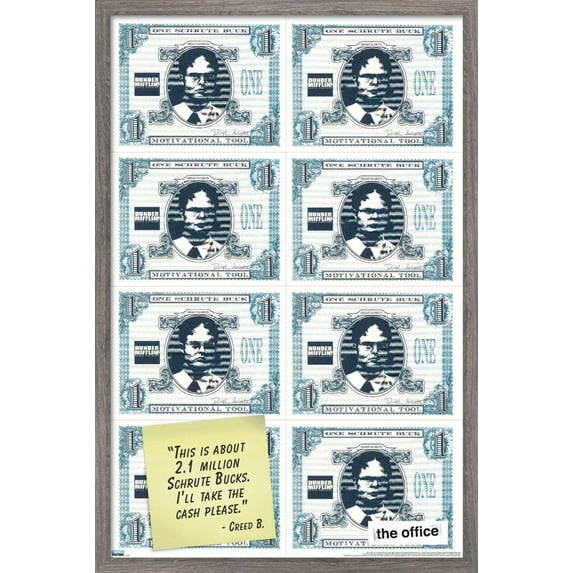 The Office - Dwight Shrute - Schrute Buck Wall Poster, 22.375" x 34", Framed