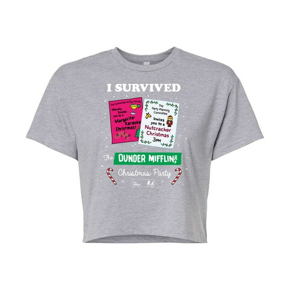 The Office - I Survived Dunder Mifflin Christmas Party - Juniors Cropped Cotton Blend T-Shirt