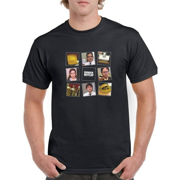 The Office Mens Graphic Tee Black - Dunder Mifflin Characters 100% Cotton Classic Fit