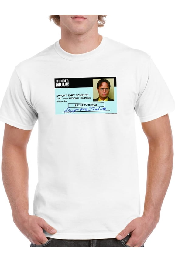 Mens Graphic Tee White - Dwight Fart Schrute I. D. 100% Cotton Classic Fit
