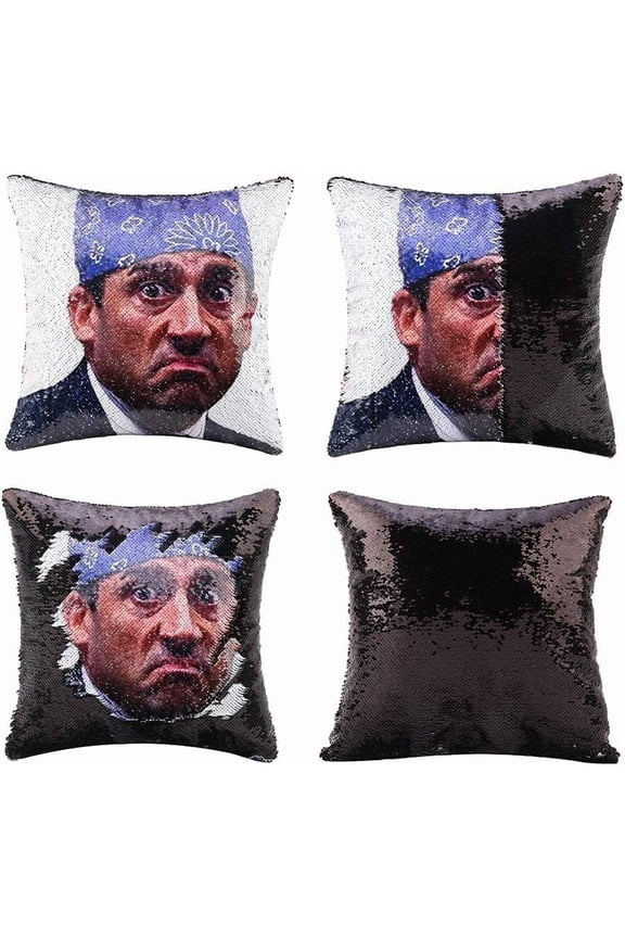 The Office Merchandise Prison Mike Throw Pillow Cover Sequin Magic Pillow Case Decorative Cushion Cover 16x16 Inches for Bedroom Sofa (Prison Mike)