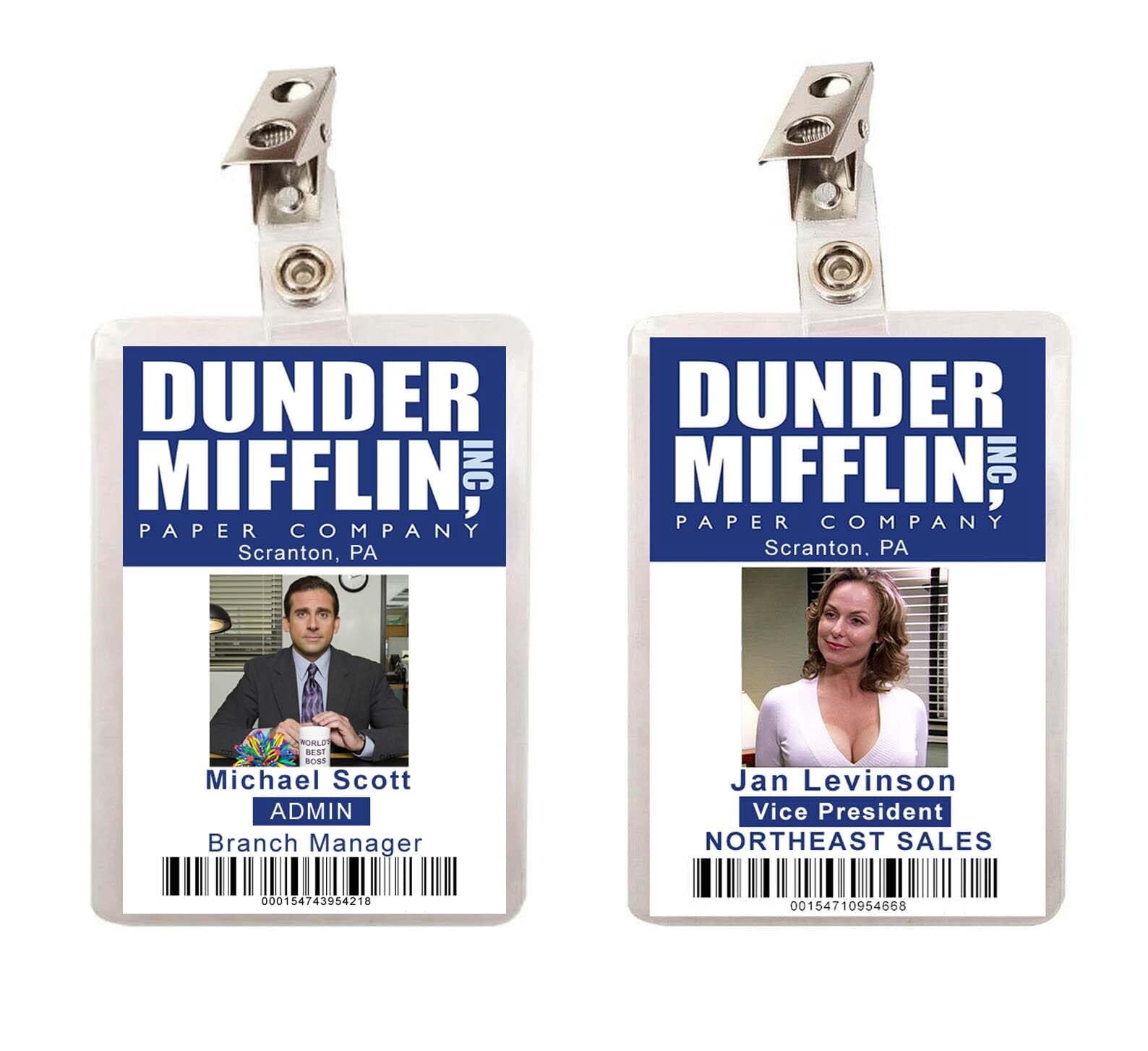 The Office Micheal Scott & Jan Levinson Dunder Mifflin Set of 2 ID Badges