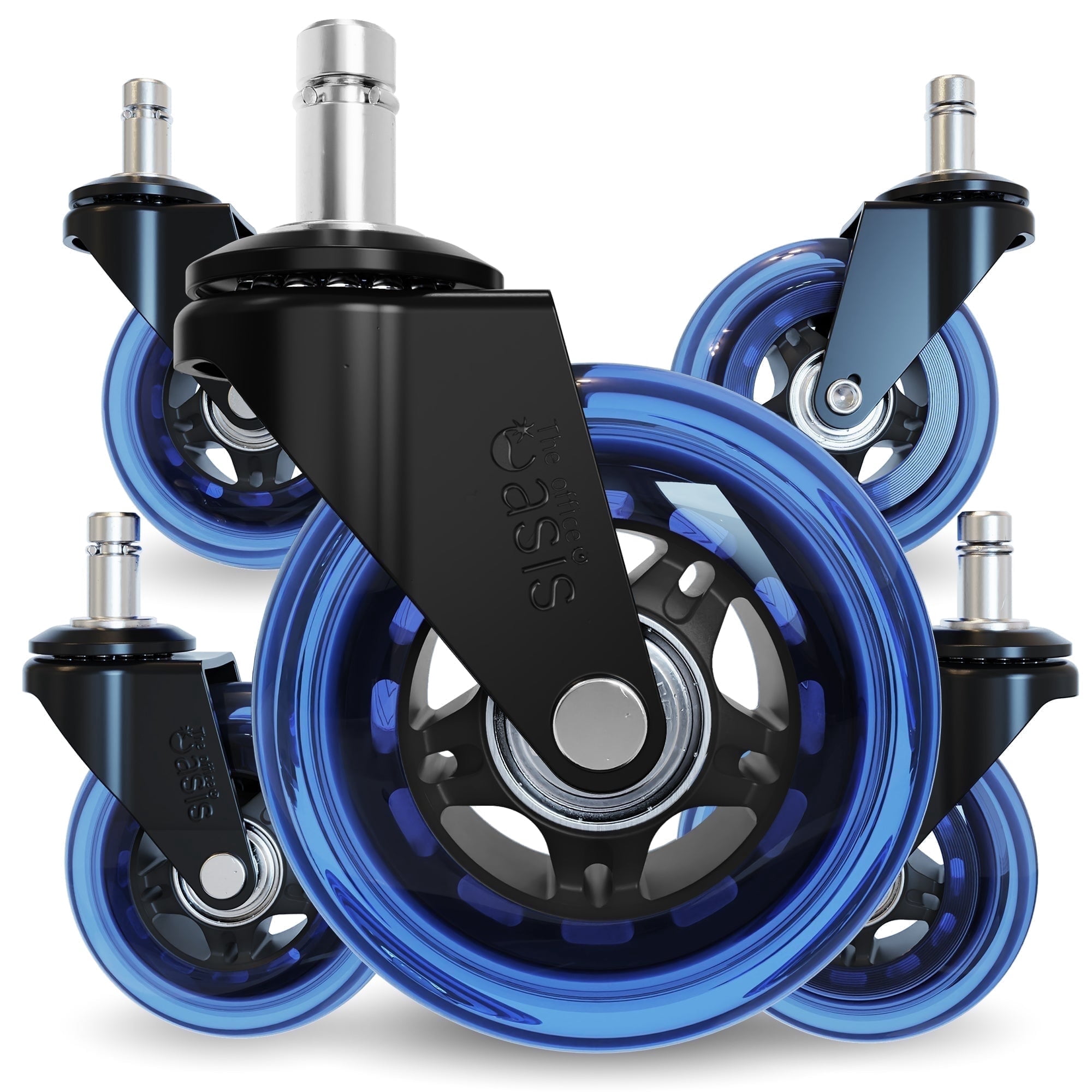 The Office Oasis Original Rollerblade Office Chair Wheels (As Seen On PBS) - Set of 5 - Blue