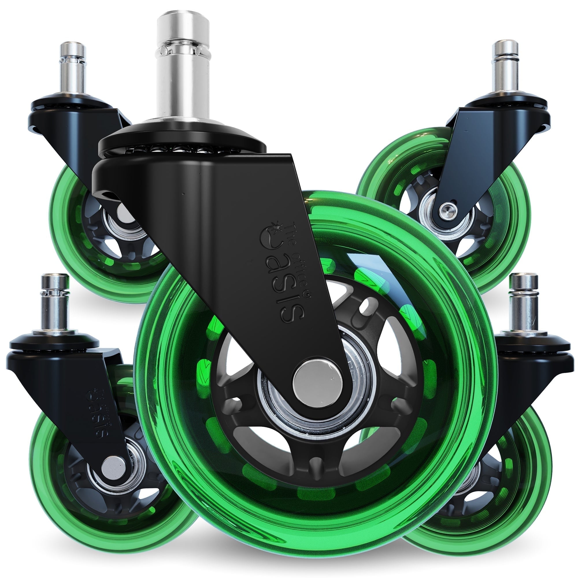 The Office Oasis Original Rollerblade Office Chair Wheels (As Seen On PBS) - Set of 5 - Green