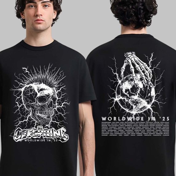 The Offspring Worldwide In 25 Mohawk Skull 2025 Tour Two Sided T-Shirt ,Black Color,Size L