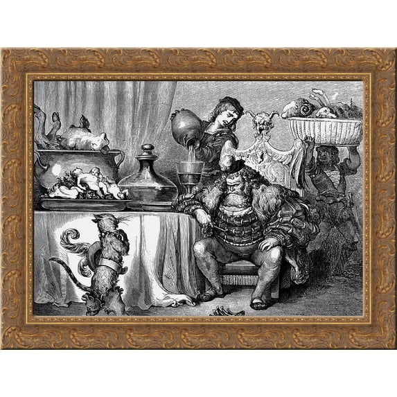 The Ogre Received Him As Civilly As An Ogre Can 24x18 Gold Ornate Wood Framed Canvas Art by Gustave Dore