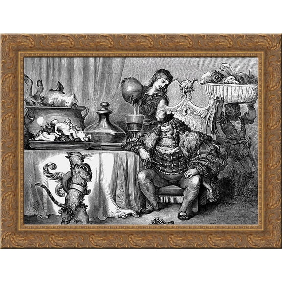 The Ogre Received Him As Civilly As An Ogre Can 24x18 Gold Ornate Wood Framed Canvas Art by Gustave Dore