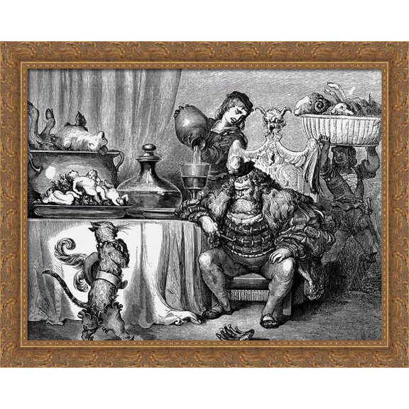 The Ogre Received Him As Civilly As An Ogre Can 36x28 Large Gold Ornate Wood Framed Canvas Art by Gustave Dore