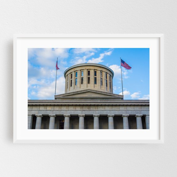 The Ohio Statehouse - Columbus Ohio Photography Architecture City Travel Poster Skyline White Framed Wall Art Print 5 x 7 inches