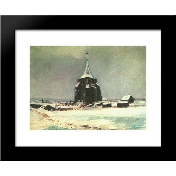 The Old Cemetery Tower at Nuenen in the Snow 20x24 Framed Art Print by Vincent van Gogh
