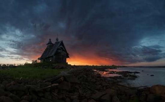 The Old Church On The Coast Of White Sea Canvas Art - Sergey Ershov (12 x 18)
