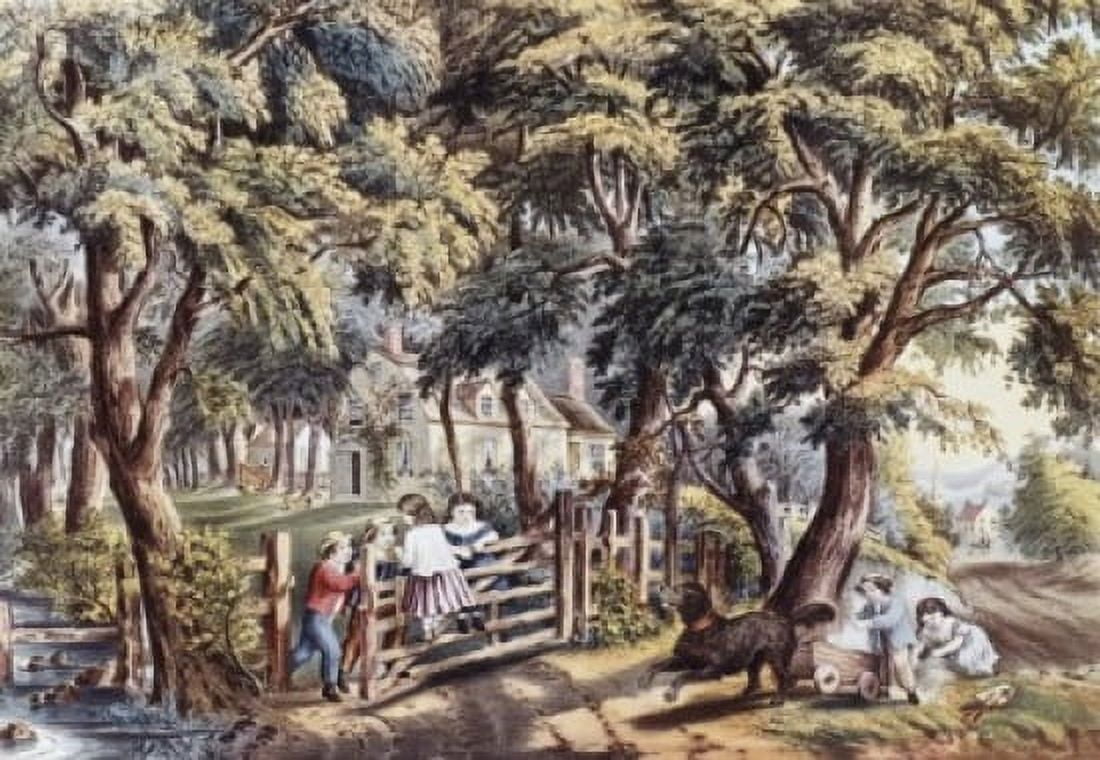 The Old Farm Gate Currier & Ives (1834-1907 American) Lithograph Canvas Art - Currier & Ives (18 x 24)