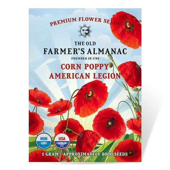The Old Farmer's Almanac American Legion Corn Poppy Seeds - Premium Non-GMO, Open Pollinated, USA Origin, Flower Seeds - 1 Gram