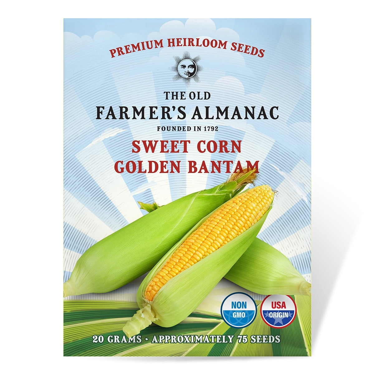 The Old Farmer's Almanac Heirloom Golden Bantam Sweet Corn Seeds - Premium Non-GMO, Open Pollinated, Vegetable Seeds - 20 Grams